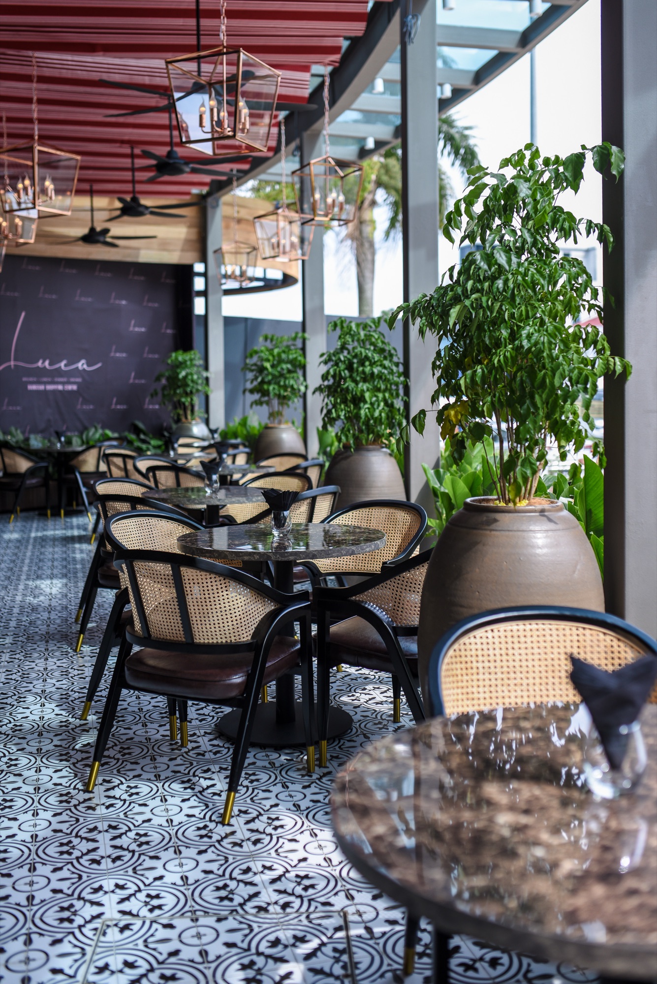 LUCA restaurant seating and interior details